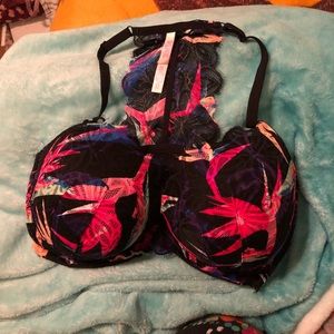 Floral black lace racerback bra from Pink in 36DDD